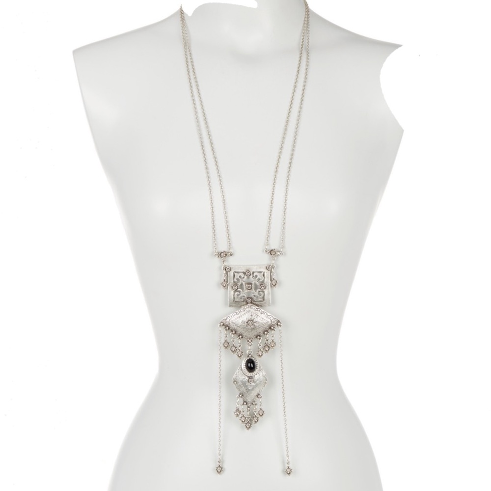Long Tribal Gypsy Boho Silver +  Necklace